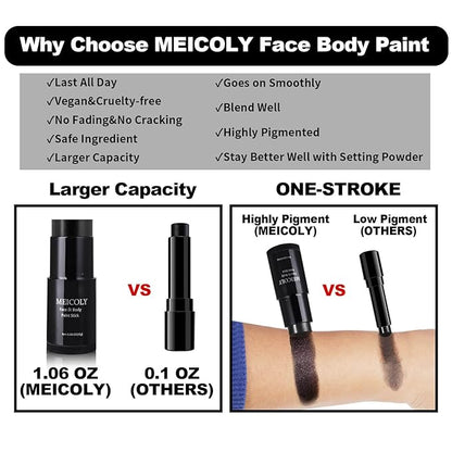 MEICOLY Green Face Body Paint Stick(1.06 Oz),Halloween SFX Cosplay Elphaba Witch Makeup,Hunting Hulk Gamora Camo Face Paint,St.Patrick’s Day Face Paint Makeup Accessories,Waterproof Green Eye Black