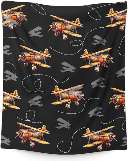 Kids Blanket Airplane Throw Blanket Gift for Boys, 30x40 Inches Cool Lightweight Comfy Black Throw for Sofa Chair Bed Office