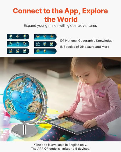 VEVOR Educational World Globe, 10 in/254 mm, Interactive Globe for Kids, with AR Golden APP, 720° Rotation, LED Night Lighting, 197 National Geographic Knowledge, STEM Toy, for Children Ages 4–10