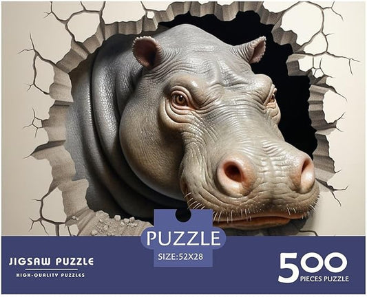 Hippo Thickened Wooden Jigsaw Puzzle Adults Fun 500 Piece 3D Animal Education Game Decoration Stress Relief Toy Toy Intellectual Game Relaxation and Intelligence 500pcs (52x38cm)