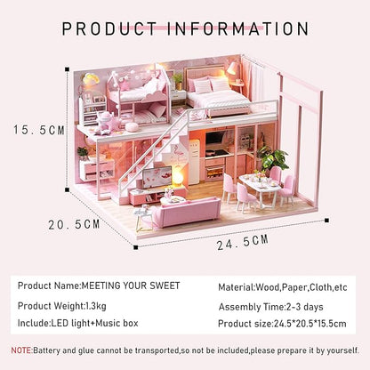 CUTEROOM DIY Miniature Dollhouse Kit with Furniture,Wooden Doll House DIY House Kit for Birthday Christmas- Meeting Your Sweet