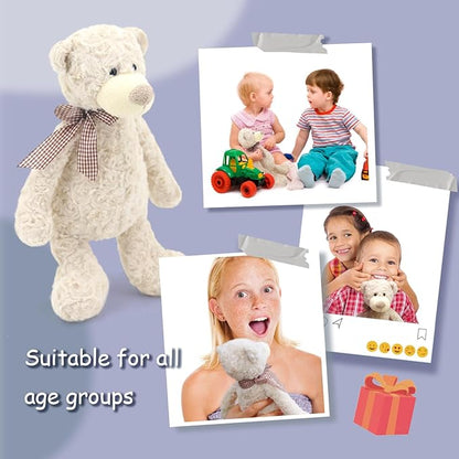 13" White Teddy Bear with Scarf Stuffed Animals for Boys and Girls,Soft and Adorable Stuffed Bear Plush Toys for Newborn Babies and Kids,Great Gifts on Birthday,Christmas,Machine Washable
