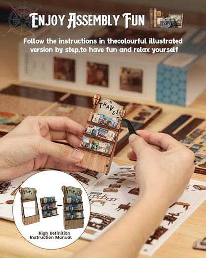 Cutefun Book Nook Kit - DIY Miniature Dollhouse Booknook Kit for Adults and Teens, Tiny House Bookshelf Insert Decor with LED Light, Gifts for Family and Friends (Journey Trace Bookshop)