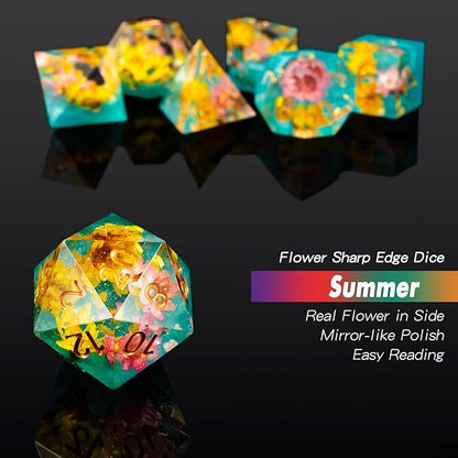 Flower DND Dice DNDND Handmade Resin Sharp Edge D&D Die with Gift Case for D&D Dungeons and Dragon Tabletop Games (Daisy Flower)