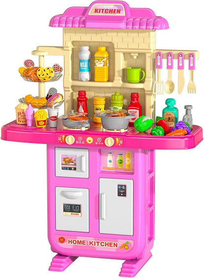 TEMI Pretend Food Kitchen Toys for Girls Age 3 4 5 6 7 8 - Kitchen Accessories Platset with Sound and Light, Cutting Food Toy, Pretend Play for Kids, Indoor Outdoor Cooking Set, Birthday Gifts 8-9