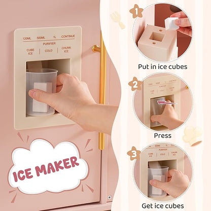 ROBUD Play Kitchen, Pink Toy Kitchen Playset with Pretend Coffee Maker & Toaster for Toddler Aged 3+, Wooden Kids Kitchen of Birthday Gift to Kids, WCF57