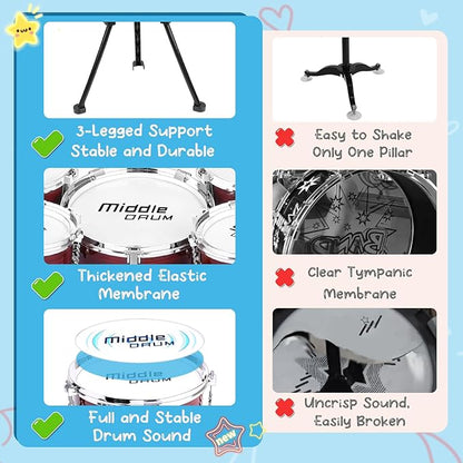 Upgraded Kids Drum Set, 5 Piece Toy Set for Toddlers1-3 3-5 Band Rock Jazz Drum Musical Instrument Toys for Boys Girls Christmas Birthday Gifts
