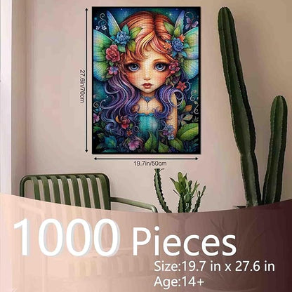 Tucocoo Fairy Little Girl Jigsaw Puzzles 1000 Pieces Puzzle for Adults, Abstract Flower Leaf Art Puzzles for Challenging Family Activity Games 27x20 inches DIY Puzzle for Home Decor Gifts