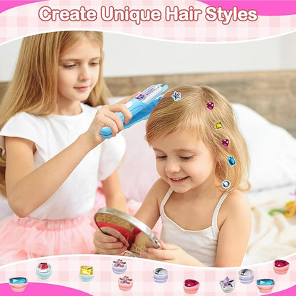 Hair Gem Stamper Kit,Bling Hair Jewels for Girls, Hair Styling Tool with Reusable Shining Diamonds, Christmas Birthday Arts & Crafts Gift for 5-12 Year Old Girl(Blue)