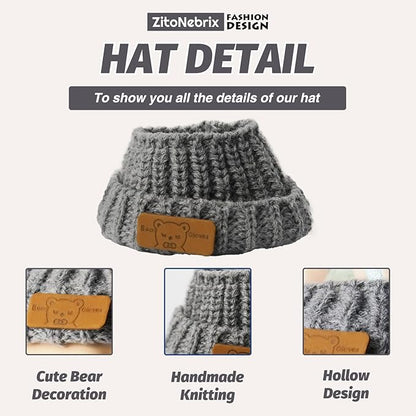 Cloth for Doll, 4-Piece Brown Bear Outfit for 17cm &15cm (NO Doll) – Gray Flipped Hem Hat + Smiley Necklace + Coordinated Clothes & Pants-Handmade