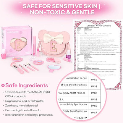 Kids Makeup Kit for Girls - 15 Pcs Real Washable Make Up Set - Non Toxic Toddlers Cosmetic with Letter Mouse Ear Purse - Dress up Birthday Gifts for 3 4 5 6 7 8 Years Old Girls - E