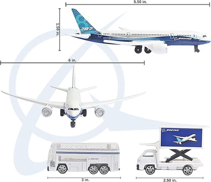 Daron Airport Playset – Boeing 787 – Die-Cast Metal Airplane Toy with Plastic Accessories and Vehicles for Kids Ages 3+