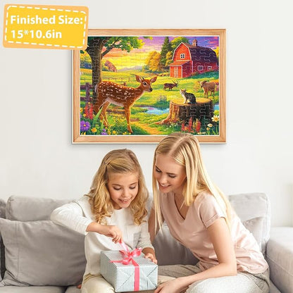 100 Pieces Jigsaw Puzzles for Adults - Deer Cat Puzzles for Kids Ages 4-6 6-8 8-10 10-12 Kids Learning Educational Puzzle Toys for Boys and Girls - Farm Kitten and Cow