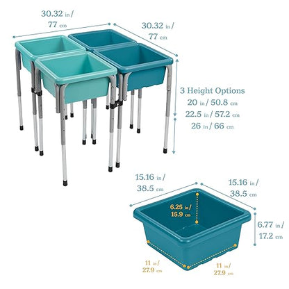ECR4Kids 4-Station Sand and Water Adjustable Play Table, Sensory Bins, Seafoam/Turquoise
