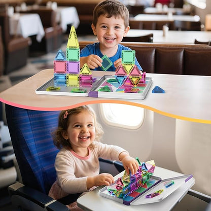Magnetic Tiles Building Stacking Blocks Magnetic Tiles Travel Toy STEM Educational Toys 40-Piece Kids Toys for Classroom Sensory Play Ideal for Children Aged 3-8 Years Old