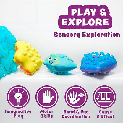 Tub Works® Tub Poppers™ Popping Kids & Toddler Bath Toys, 3 Pack | Push, Poke, Squish & Pop it Fidget Toys for The Bathtub | Irresistible Bubbles with Satisfying 'Pops' | Multi Sensory Kids Bath Toys