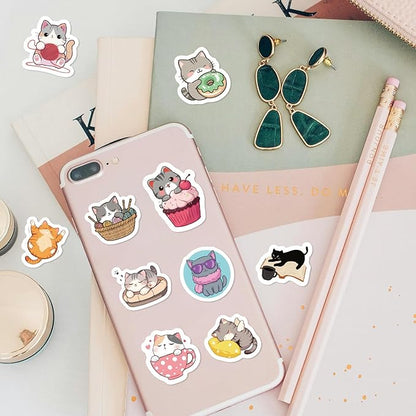 500 PCS Cute Cat Stickers Vinyl Waterproof Stickers for Laptop,Guitar,Motorcycle,Bike,Skateboard,Luggage,Phone,Hydro Flask, Gift for Teens Birthday Party