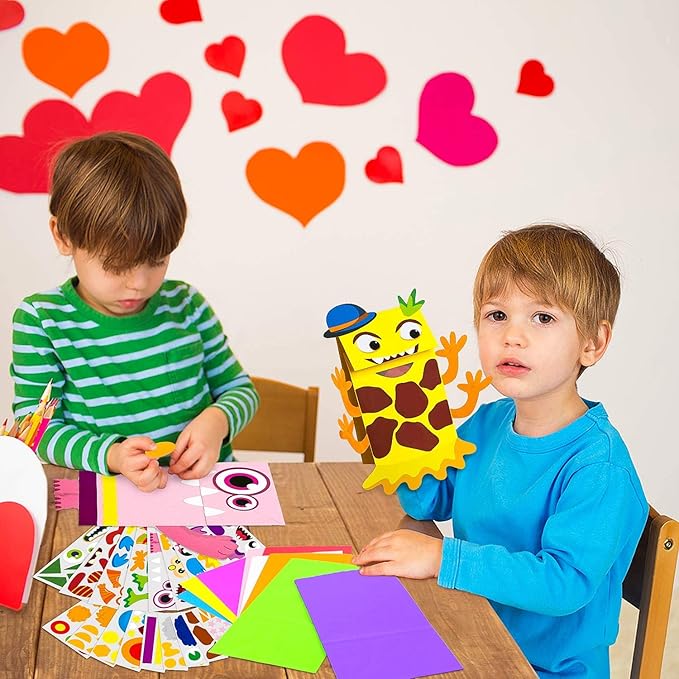 WATINC 9Pack Hand Puppet Art Craft - DIY Making Your Own Paper Sock Puppets Kits Wiggle Googly Eyes, Imaginative Early Learning Classroom Family Storytelling Games Pretend Party Supplies (Monsters)