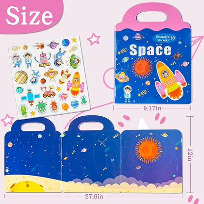 Magnetic Portable Playboard 30 PCS Space Exploration Learning Toys Fridge Magnets for Toddlers Age 3+ Refrigerator Magnets for Kids Girls Boys Birthday Gifts Reusable Activity Books Travel Toy