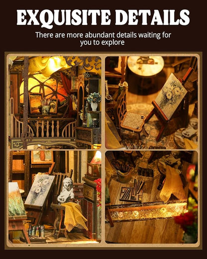 Book Nook Kit - DIY Miniature House Dollhouse 3D Puzzles for Adults and Teens - Gifts for Family and Friends Bookshelf Decor Tiny House Model Build with LED Light (BV02-015)