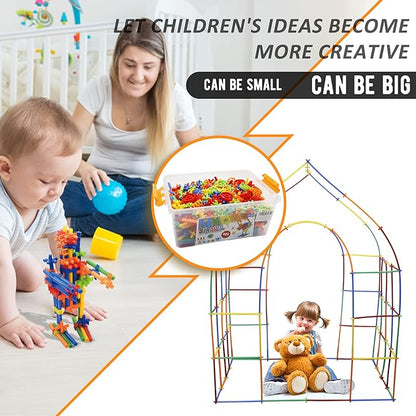 Ggiibro Straw Constructor Toys 800Pcs STEM Building Toy for 3+ Year Interlocking Plastic Engineering Toys Thin Tube Blocks Educational Toy Kit for Indoor Kids Toy with a Storage Box