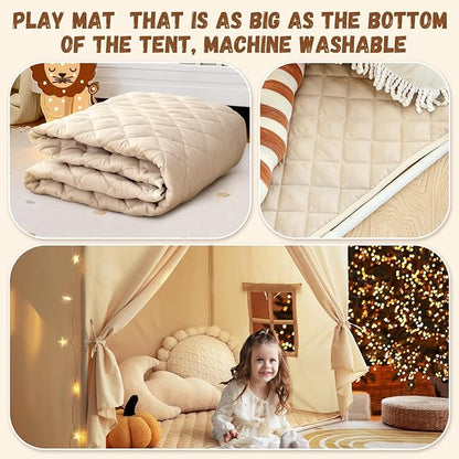 Kids Play Tent with Padded Mat, Large Kids Tent Indoor Play Cottage, Play House Playhouse Castle for Girls Boys