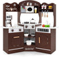 HONEY JOY Corner Play Kitchen, Toddler Wooden Toy Kitchen Set w/Lights, Coffee Maker, Microwave, Sink, Faucet, Little Chef Pretend Play Kids Kitchen Playset for Boys Girls (Coffee)