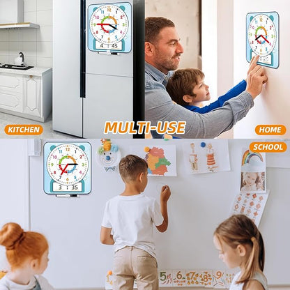 Large 12" Magnetic Writable Dry Erase Teaching Clock with Pen,Teaching Demonstration Clock for Kids Learning Time with Cute Style for Home School Classroom Supplies(12" x 11")