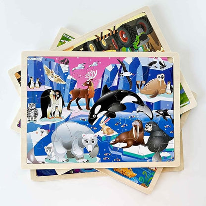 QUOKKA 4SET Puzzles for Kids Ages 4-6 - 36 Pcs Wooden Realistic Montessori Toddler Puzzles Ages 3-5 - Animals Dinosaurs Learning Games for Boys and Girls 4-8 Year Olds