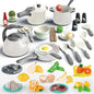 Bruvoalon 67Pcs Kids Play Kitchen Toys Set, Toddlers Pretend Cooking Playset Acccessories with Pots Pans, Utensils Cookware, Foods, Canned Veges, Learning Gift for Kids Girls Boys (White)