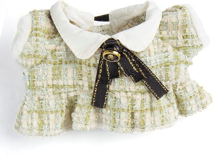 17cm Doll Clothes for Labubu - Luxury Chic Style Set for 17cm Dolls, Premium Doll Outfit with Accessories - Green Plaid Tweed Dress + Black Necktie + Plaid Bow (Clothes Only)