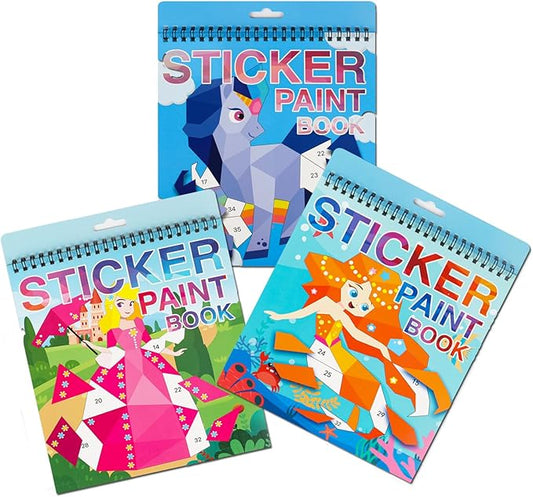 3PCS Paint by Sticker for Kids Ages 4-8, Mermaid Horse Princess Stickers for Kids Designs Sticker by Number, Activity Books Party Birthday Gifts for Boys Girls 4-10 Christmas Gifts