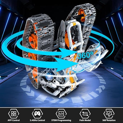 HOGOKIDS 5 in 1 STEM Building Set with LED Light - APP & Remote Controlled Cars Building Toys Kit, RC Robot Tank Sleigh Tracked Racer 604 PCS, Toy Gifts for Kids Boys Girls Ages 6 7 8 9 10 11 12+ Year