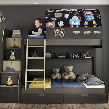 Kids Bed Tent Twin Beds -Cartoons Wonder Play Tents Boys Girls Ventilated Indoor Play Tent Children Promotes Independent Play, Stimulates Imagination Set-Up Playhouse (Robots)