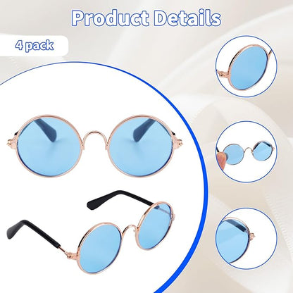 4pcs Mini Doll Glasses, Cute Tiny Sunglasses for Most Dolls Outfit and Toys Clothes Set Decorations with Metal Frame Multi-Color Lenses Fashion Eyewear Accessories(Color 2)
