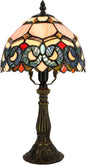 Small Tiffany Lamp Mini Accent Table Lamp Stained Glass Desk Memory Lamp Sympathy 8X14.5 Inch (Pink Baroque Style)