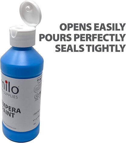 milo Washable Paint for Kids | 12 Colors 8 oz Bottles | Made in the USA | Safe and Non-Toxic Tempera Paint for Art & Craft, Poster, Window for Toddlers, Children, Classroom, School