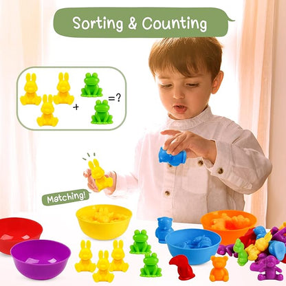 Counting Animals Matching Games Sensory Toys with Sorting Bowls Preschool Learning Activities Color Classification Montessori Educational Toys Set Gift for Boys Girls Toddlers Toys Age 3+
