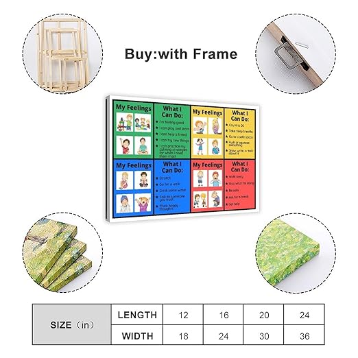 XIANF Self-Regulation, Zones of Self Regulation Calming Corner Poster EIdentifying Emotions, Autism ADHD Coping Strategies Canvas Poster for Classroom School Therapy Room Frame:16x24inch(40x60cm)
