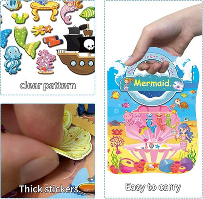 Dress Up Sticker Books for Girls Ages 3+, Reusable Puffy 3D Sticker Books for Toddlers, Include Princess Mermaid Fairy and Fashion Girl,Activity Book for Toddlers 3-5