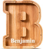 Summidate Customized Name Large Wooden Piggy Bank for Kids Boys Girls Alphabets Letter A-Z Coins Bills Money Change Bank Box Initial on Clear Cover (Laser Engraved) (Alphabet-B, Personalized-9")
