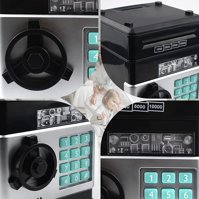 Piggy Bank for Kids, ATM Electronic Password Cash Coin Bank, Money Saving Box for Kids, Boys Girls Birthday Gift (Black)