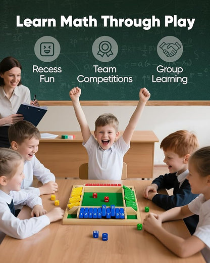 Original 12 Numbers Shut The Box Game, Math Dice Board Game for Family Night, Camp, Wooden Classic Tabletop Gift for Group Kid Adult Senior, Travel Party Bar, Easy Quick and Fun, Portable Style