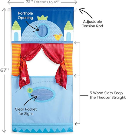 HABA Doorway Puppet Theater - Space Saver with Adjustable Rod: Ideal for Pretend Play, Hand Puppets, Educational Kids Activities, & Toys for Toddlers