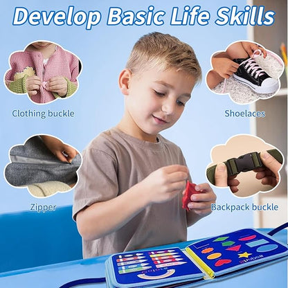 Montessori Busy Board for Toddlers Children's Sensory Toys, Buttons & Laces Develop Fine Motor Skills Travel-Friendly Learning Activity Board, for Kids