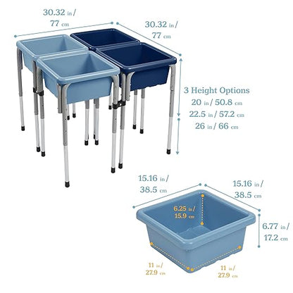 ECR4Kids 4-Station Sand and Water Adjustable Play Table, Sensory Bins, Navy/Powder Blue