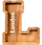 Summidate Customized Name Large Wooden Piggy Bank for Kids Boys Girls Alphabets Letter A-Z Coins Bills Money Change Bank Box Initial on Clear Cover (Laser Engraved) (Alphabet-L, Personalized-9")