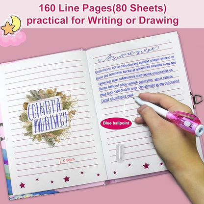 Pop Girls Diary with Lock and Invisible Ink Double-end Pen, 7.5x5.4” 160 Lined Page Fidget Colorful Heart Girls Journal for Kids Secret Notebook Pen Set Birthday Gifts for Girls 5 6 7 8 9 10 Years Old