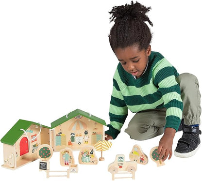 Manhattan Toy Farmer’s Market Day 12-Piece Portable Wooden Toy Figure Pretend Shopping Playset