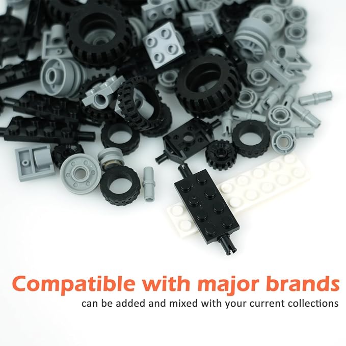 Wheels and Axles Building Blocks Set, Vehicle Truck Tires Compatible with Classic Bricks Car Parts